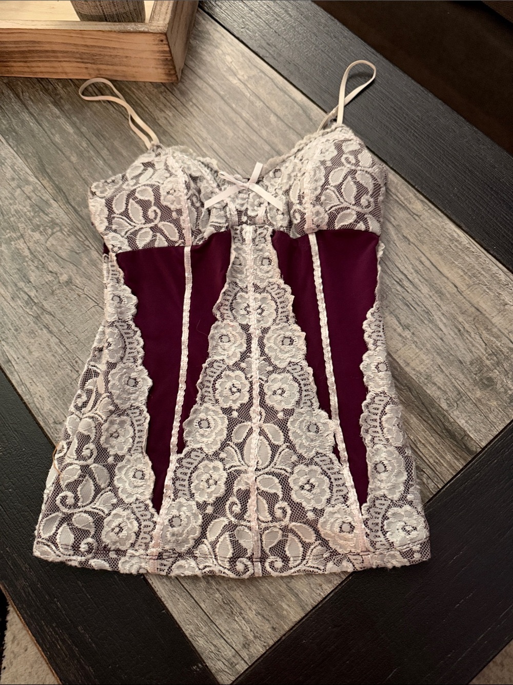 XOXO Tank with Ivory Lace and Burgundy Panels with Matching Sweater From 2009